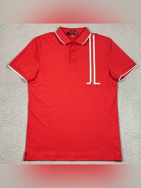 J Lindeberg Polo Shirt Men's Size M Red Performance Golf Short Sleeve Medium EUC